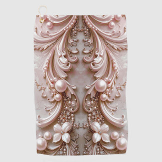 Pink Ornate Pearl and Floral Golf Towel Golfhandtuch