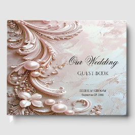 Pink Ornate Pearl and Floral Guest Book Gästebuch