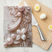 Pink Ornate Pearl and Floral Kitchen Towel Geschirrtuch (Viertel Falte)