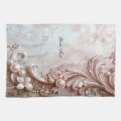 Pink Ornate Pearl and Floral Kitchen Towel Geschirrtuch (Horizontal)