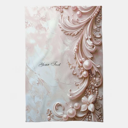 Pink Ornate Pearl and Floral Kitchen Towel Geschirrtuch (Vertikal)