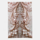 Pink Ornate Pearl and Floral Kitchen Towel Geschirrtuch (Vertikal)