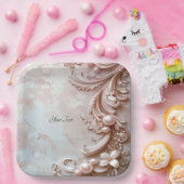 Pink Ornate Pearl and Floral Paper Plate Pappteller (Party)