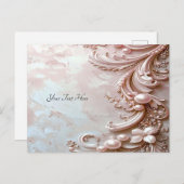 Pink Ornate Pearl and Floral Postcard Postkarte (Vorne/Hinten)