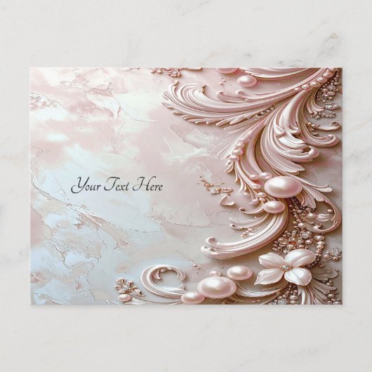 Pink Ornate Pearl and Floral Postcard Postkarte (Vorderseite)