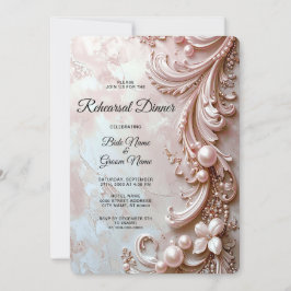 Pink Ornate Pearl and Floral Rehearsal Dinner Einladung