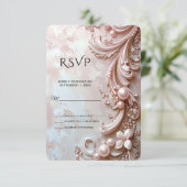 Pink Ornate Pearl and Floral RSVP Card (Stehend Vorderseite)
