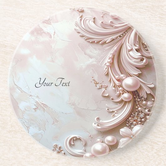 Pink Ornate Pearl and Floral Sandstone Coaster Getränkeuntersetzer (Vorne)