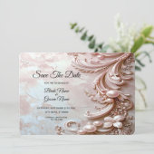 Pink Ornate Pearl and Floral Save The Date (Stehend Vorderseite)