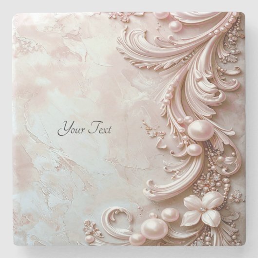 Pink Ornate Pearl and Floral Stone Coaster Steinuntersetzer (Vorderseite)