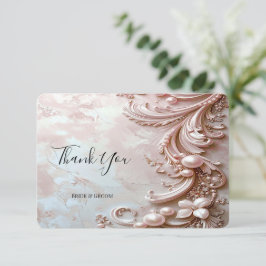 Pink Ornate Pearl and Floral Thank You Card Dankeskarte