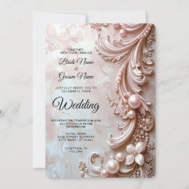 Pink Ornate Pearl and Floral Wedding Invitation Einladung