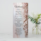Pink Ornate Pearl and Floral Wedding Program Programm (Stehend Vorderseite)