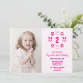 Pink Oster 2. Geburtstag Einladung (Stehend Vorderseite)