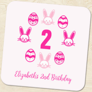Pink Oster 2. Geburtstag Rechteckiger Pappuntersetzer