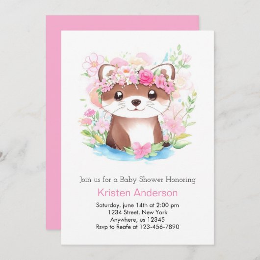 Pink Otter Whimsical Blissful Girl Baby Dusche Einladung (Vorne/Hinten)