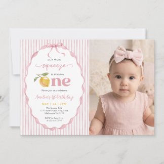 Pink Our main Squeeze Lemon 1st Birthday Photo Einladung