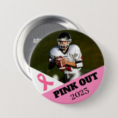 Pink Out Breast Cancer Awareness Football Button (Vorne & Hinten)