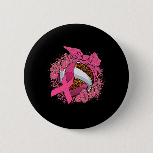 Pink Out Brustkrebs Leopard Volleybyll Byll Button (Vorderseite)