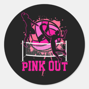 Pink Out Bump Set Spike Volleyball Breast Cancer A Runder Aufkleber