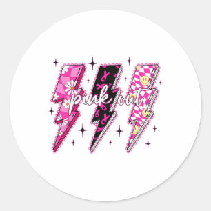 Pink Out Checkered Lightning Bolt Breast Cancer Aw Runder Aufkleber