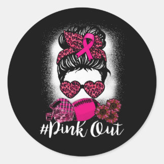 Pink Out Football Mama Messy Bun Pink Brea Runder Aufkleber