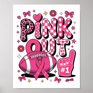Pink-out Footbyll Ribbon Cheer Brustkrebs Poster