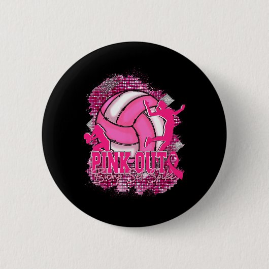 Pink Out Volleybyll rosa Ribbon Brustkrebs Krieg Button (Vorderseite)