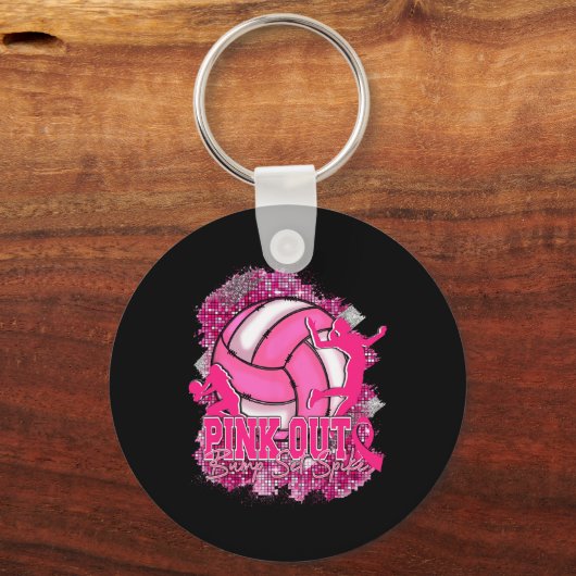 Pink Out Volleybyll rosa Ribbon Brustkrebs Krieg Schlüsselanhänger (Vorderseite)