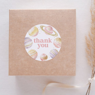 Pink Outer Space Girl Geburtstag Runder Aufkleber