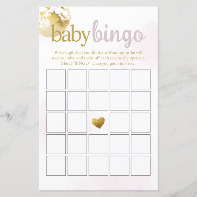 Pink Over the Moon Baby Bingo Baby Shower Game (Vorderseite)