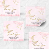 Pink Over the Moon Baby Shower  Quadratischer Aufkleber