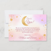 Pink Over the Moon Girl Babydusche Danke Karte (Vorderseite)