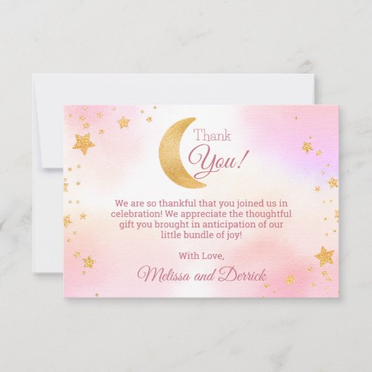 Pink Over the Moon Girl Babydusche Danke Karte (Vorderseite)