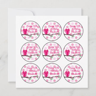 Pink Owl 10. Geburtstag Cupcake Toppers Einladung