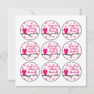 Pink Owl 2 Birthday Cupcake Toppers Einladung