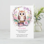 Pink Owl Adventure Baby Girl Dusche Einladung (Stehend Vorderseite)