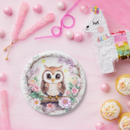 Pink Owl Adventure Baby Girl Dusche Pappteller