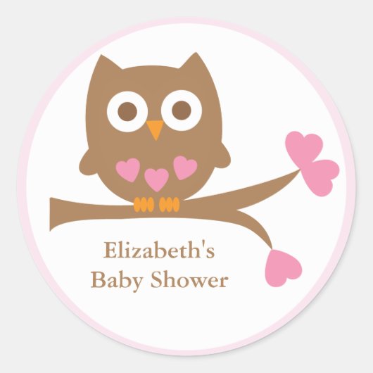 Pink Owl Baby Dusche Umschlag Aufkleber (Vorderseite)