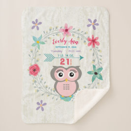 Pink Owl Baby Girl Stats Wasserfarbenkrez Sherpadecke