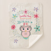 Pink Owl Baby Girl Stats Wasserfarbenkrez Sherpadecke (Vorderseite)