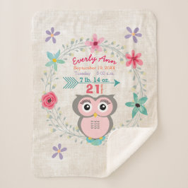 Pink Owl Baby Girl Stats Wasserfarbenkrez Sherpadecke