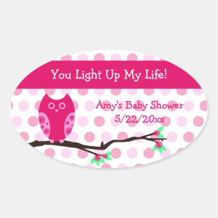 Pink Owl Baby Shower Candle Jar Gefallen Tags Ovaler Aufkleber
