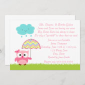 Pink Owl Baby Sprinkle Einladung (Vorne/Hinten)