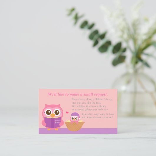 Pink Owl Babydusche Bucheinführungskarte Begleitkarte (Stehend Vorderseite)