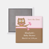 Pink Owl Babydusche Save the Date Magnet (Vorderseite/Rückseite)