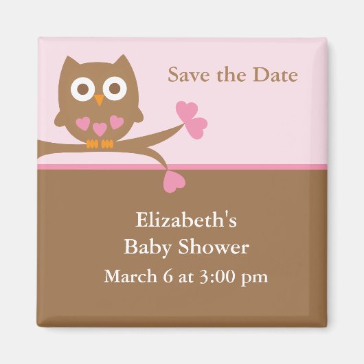 Pink Owl Babydusche Save the Date Magnet (Vorne)