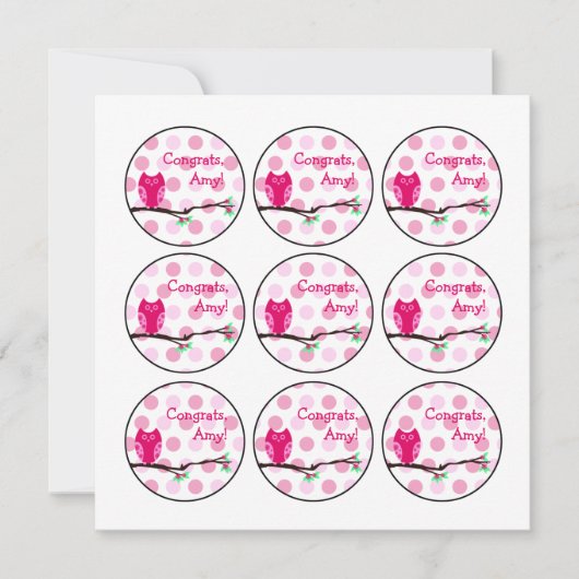 Pink Owl Babydusche Topper oder Liebesmarken Einladung (Vorderseite)