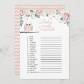 Pink Owl Blütenbaby Word Scramble Game Card Einladung (Vorne/Hinten)