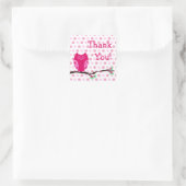 Pink Owl "Danke" Liebesmarken Quadratischer Aufkleber (Tasche)